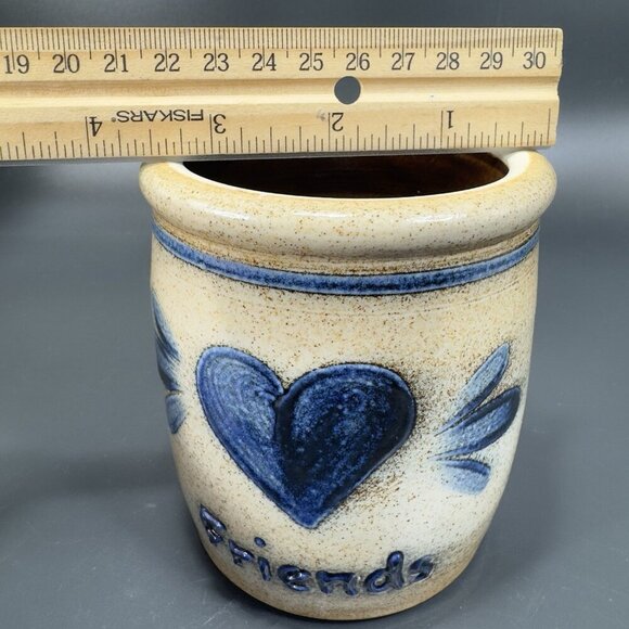 2000 Shadow Lawn Friends Salt Glazed Stoneware Rowe Pottery Vase Utensil Holder - Picture 4 of 12